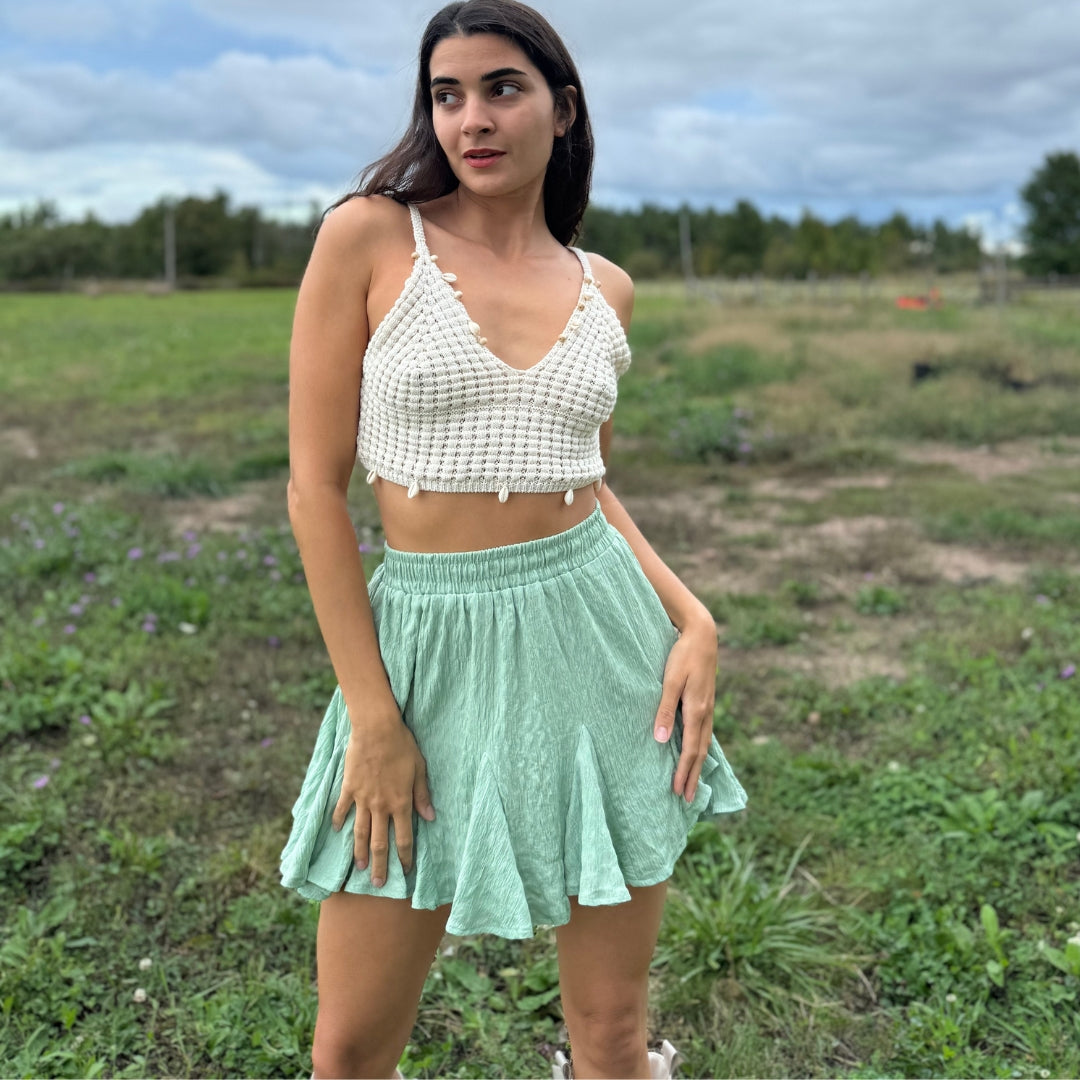 Mint Green Flowy Mini Skirt