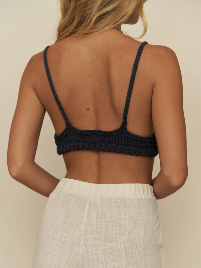 Boho-Chic Dark Gray Knit Crop Bra