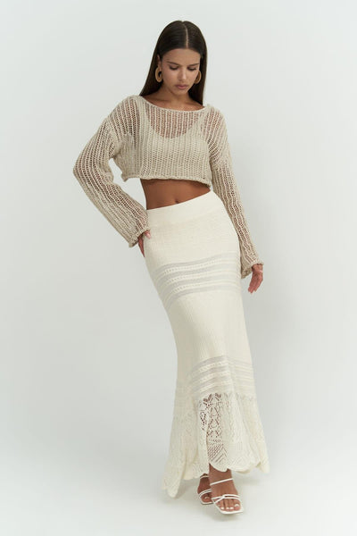 Beige Elegant Warm Knit Skirt