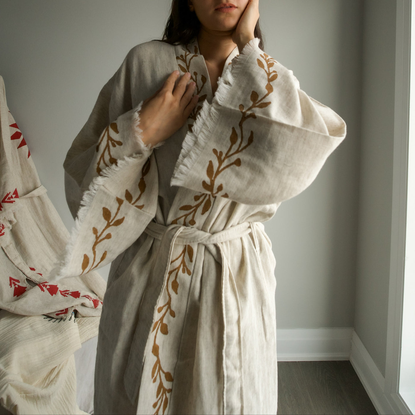 Luxury Handmade Organic Linen Kimono with Snake Symbol