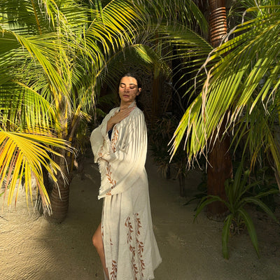 Luxury Handmade Organic Linen Kimono with Snake Symbol