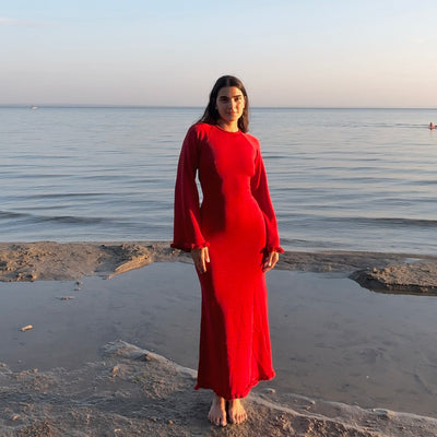 Red Long Boho Goddess Dress