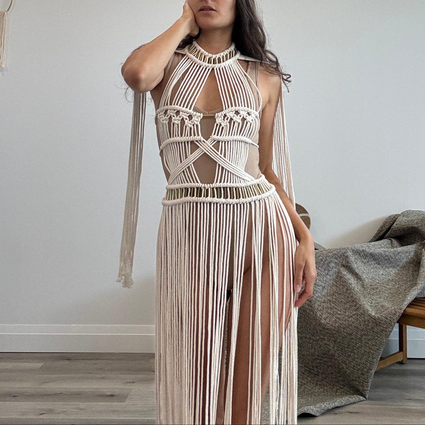 Long Red Macrame Dress