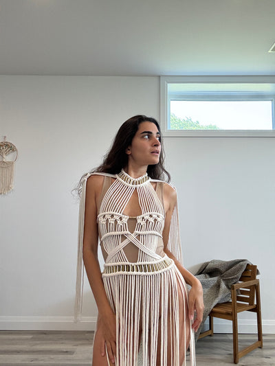 Long Red Macrame Dress