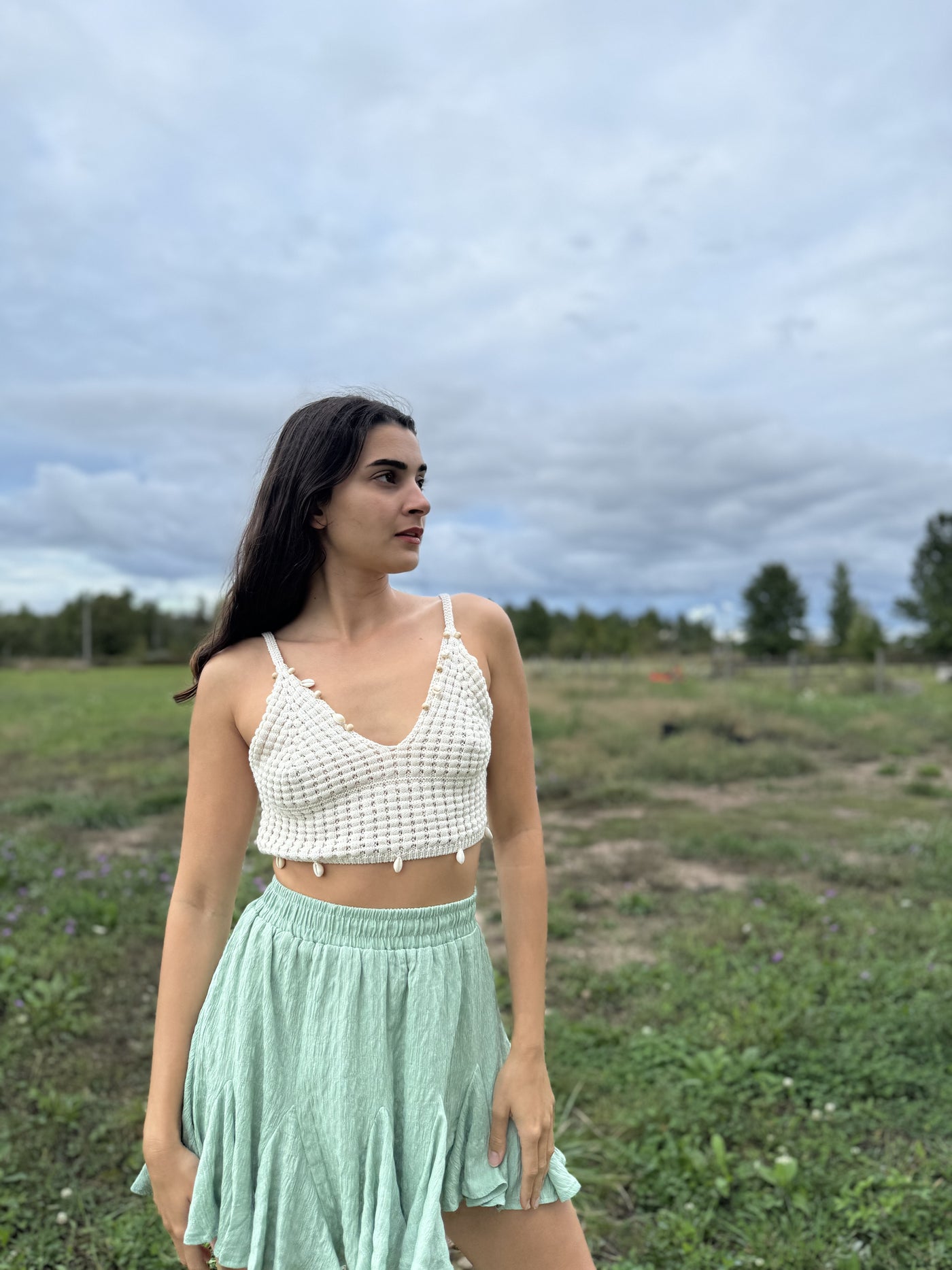 Mint Green Flowy Mini Skirt