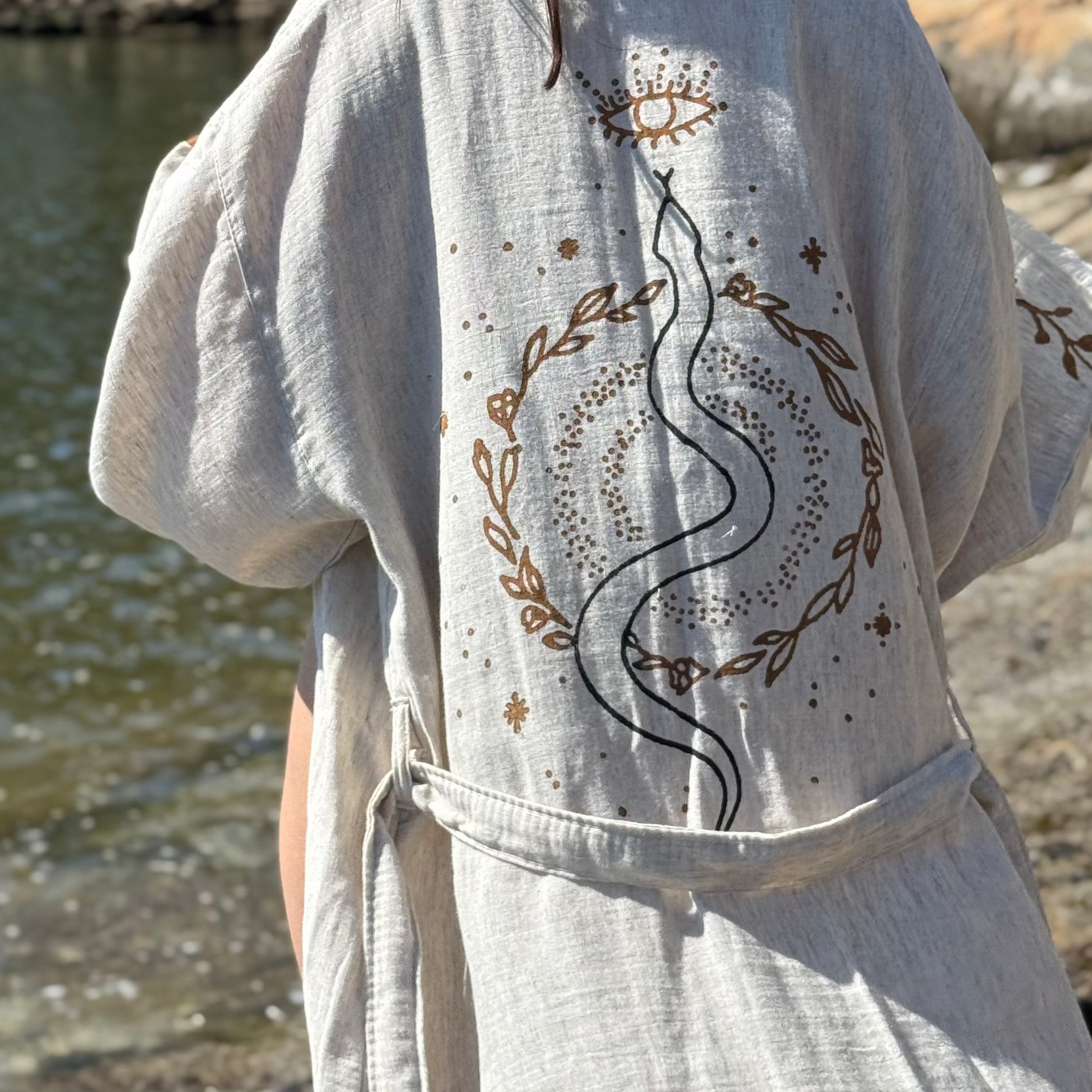 Luxury Handmade Organic Linen Kimono with Snake Symbol
