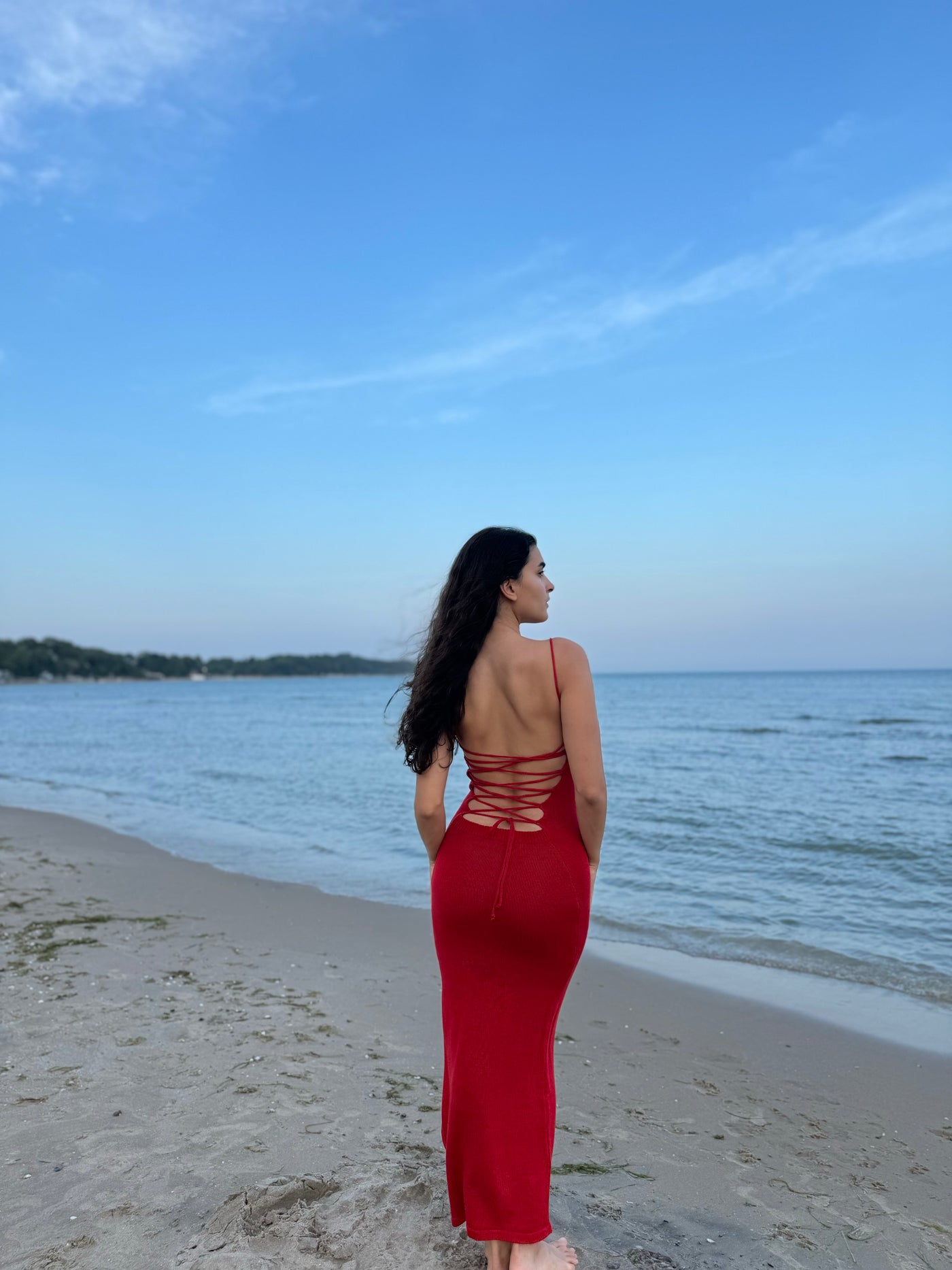 Red Knit Dress with Back Details