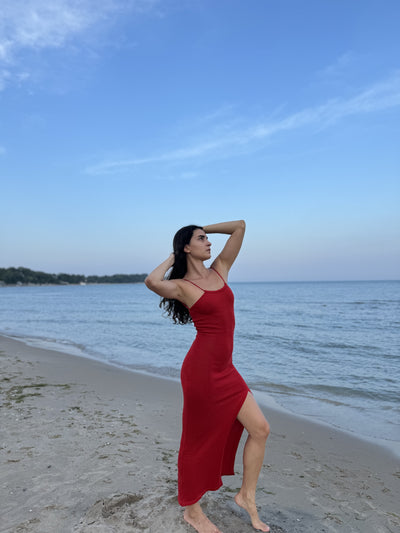 Red Knit Dress with Back Details