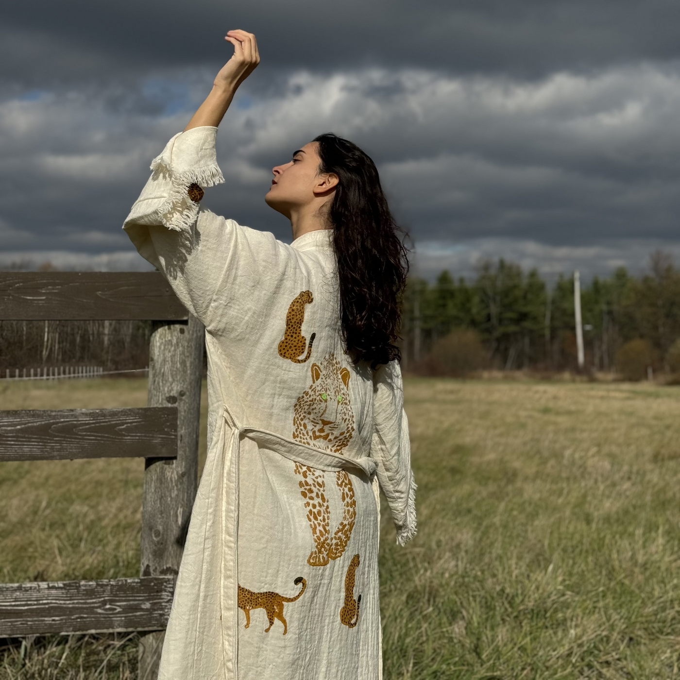 100% Cotton Kimono with Natural Tiger Stone Print