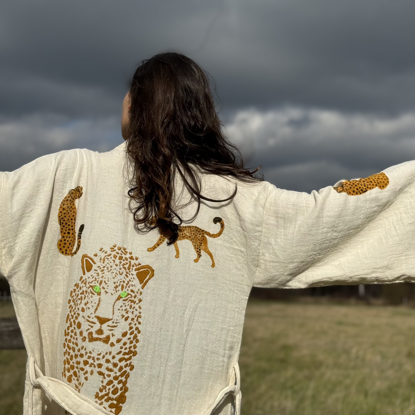 100% Cotton Kimono with Natural Tiger Stone Print