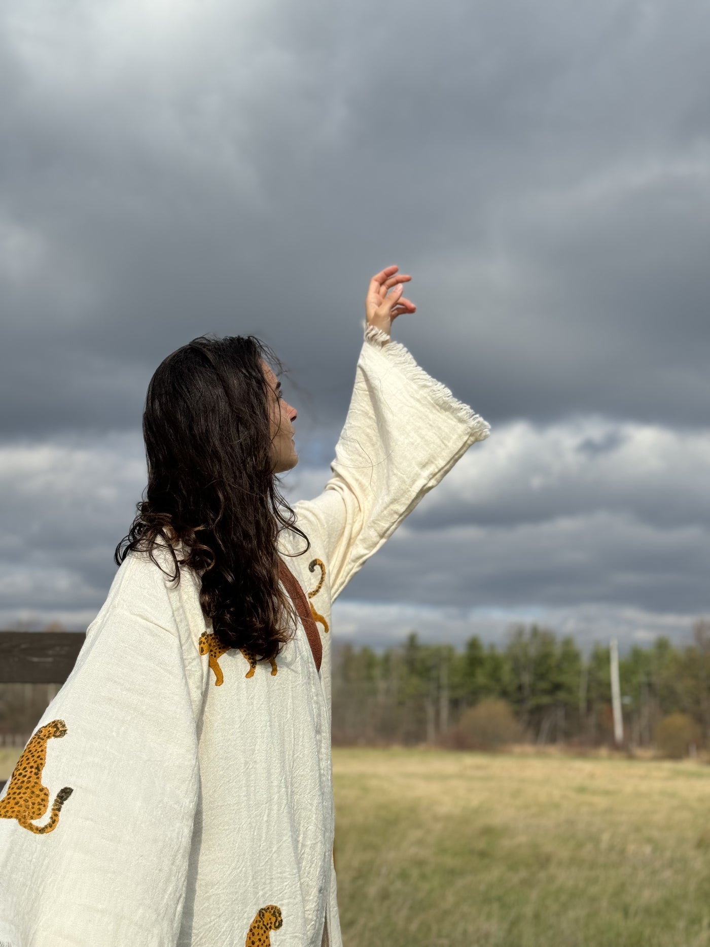 100% Cotton Kimono with Natural Tiger Stone Print