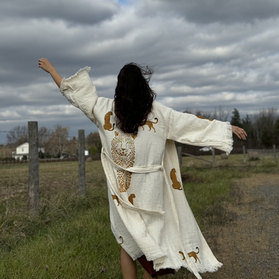 100% Cotton Kimono with Natural Tiger Stone Print