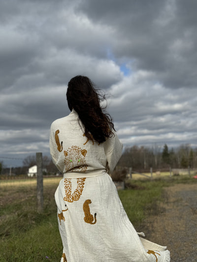 100% Cotton Kimono with Natural Tiger Stone Print