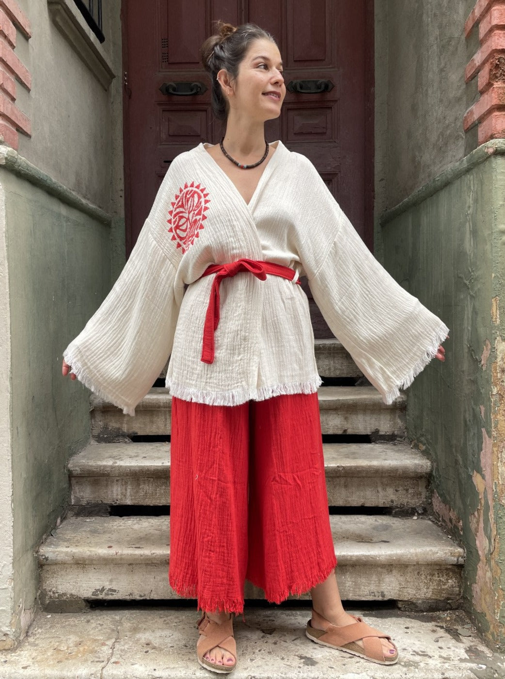 100% Cotton Kimono with Sun & Moon Detail