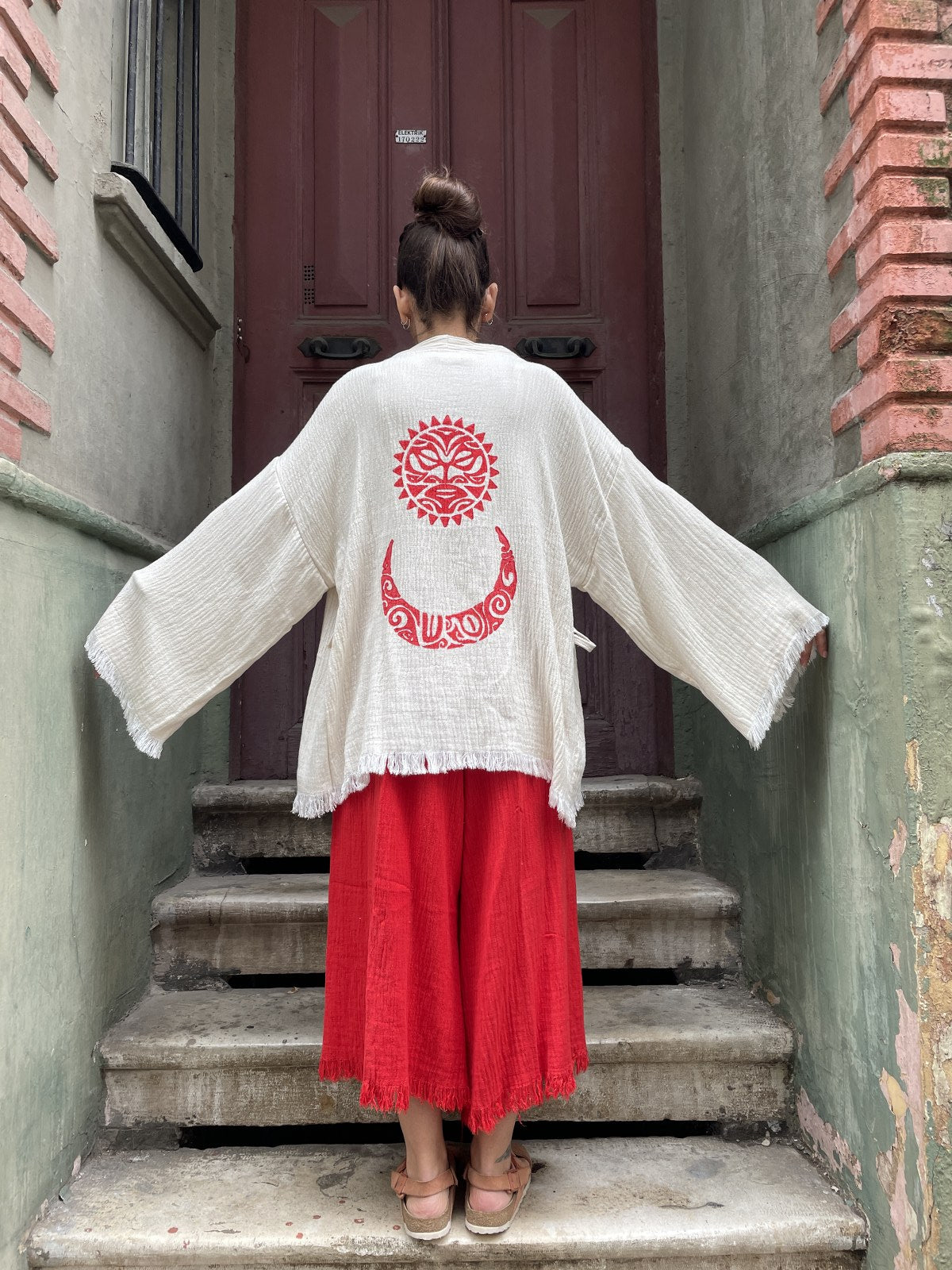 100% Cotton Kimono with Sun & Moon Detail