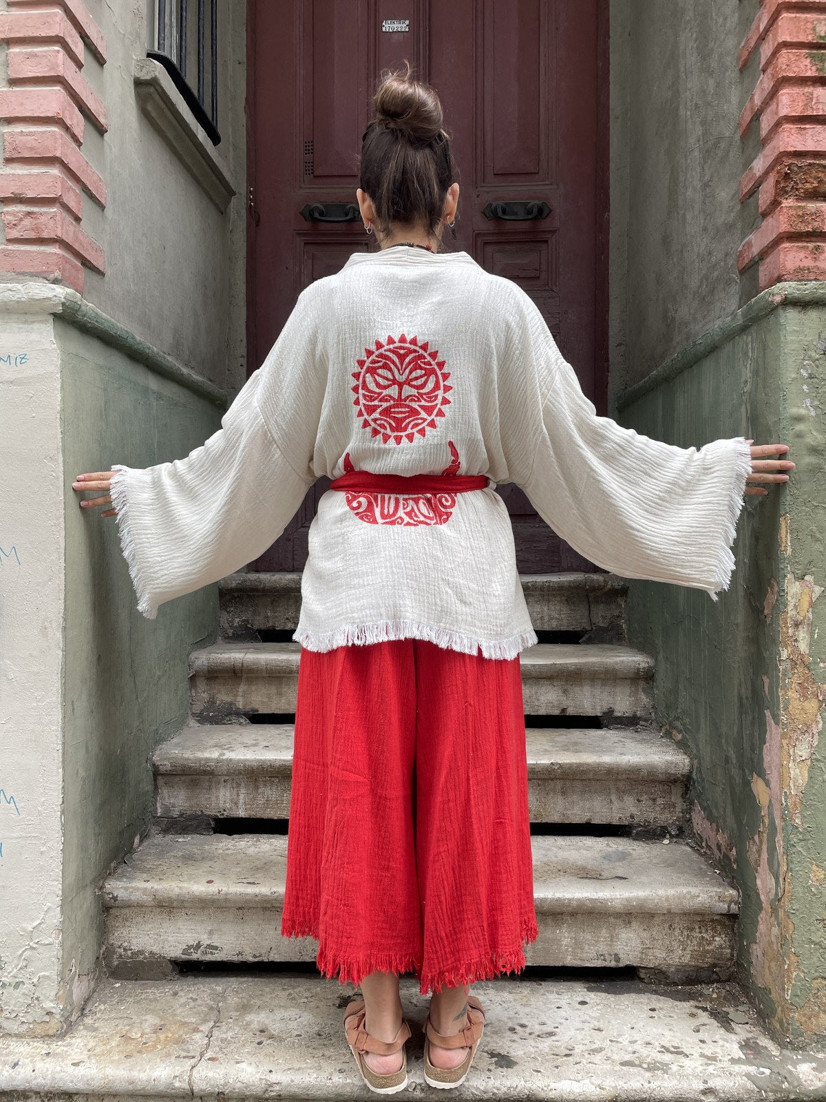 100% Cotton Kimono with Sun & Moon Detail