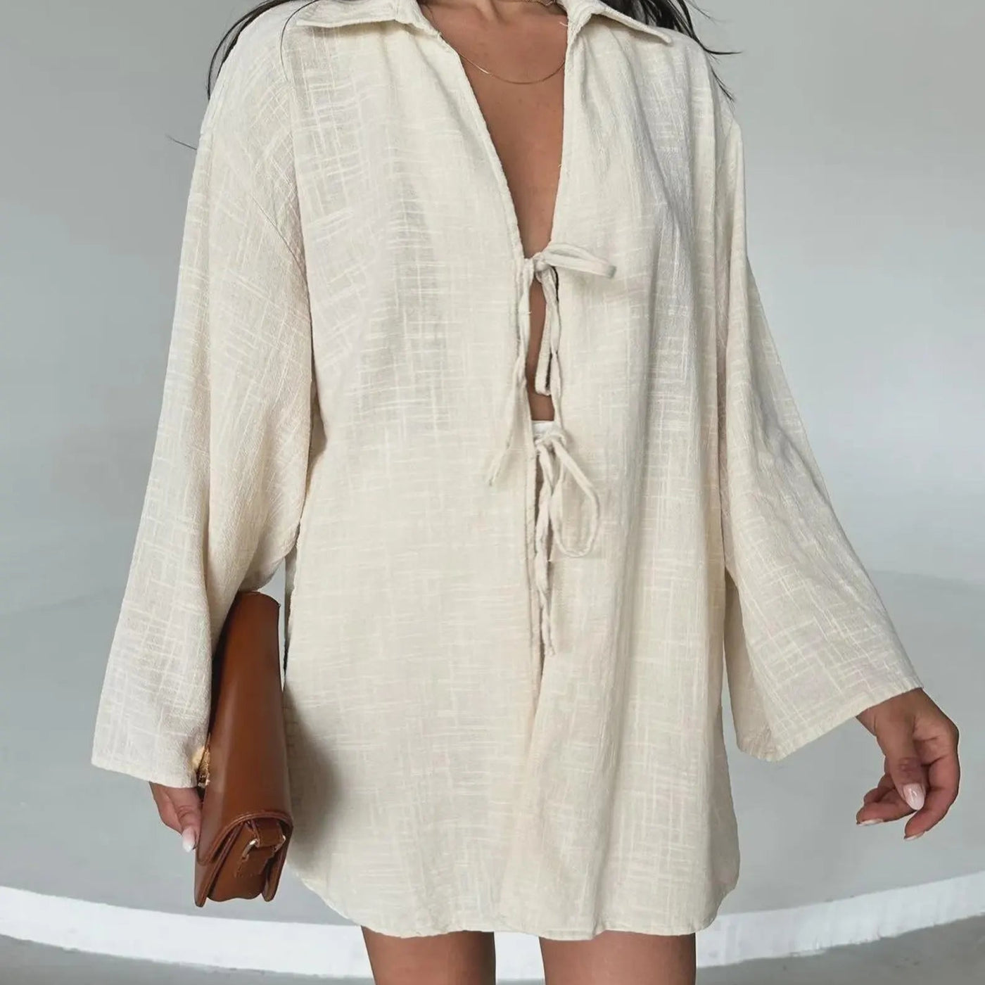 100% Linen Tie Front Oversized Shirt