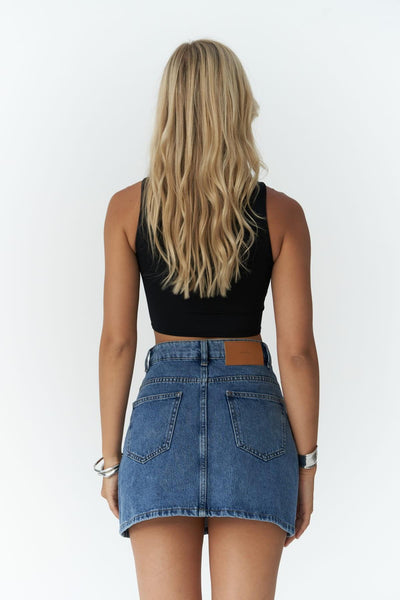 Denim Mini Skirt with Double Side Slits